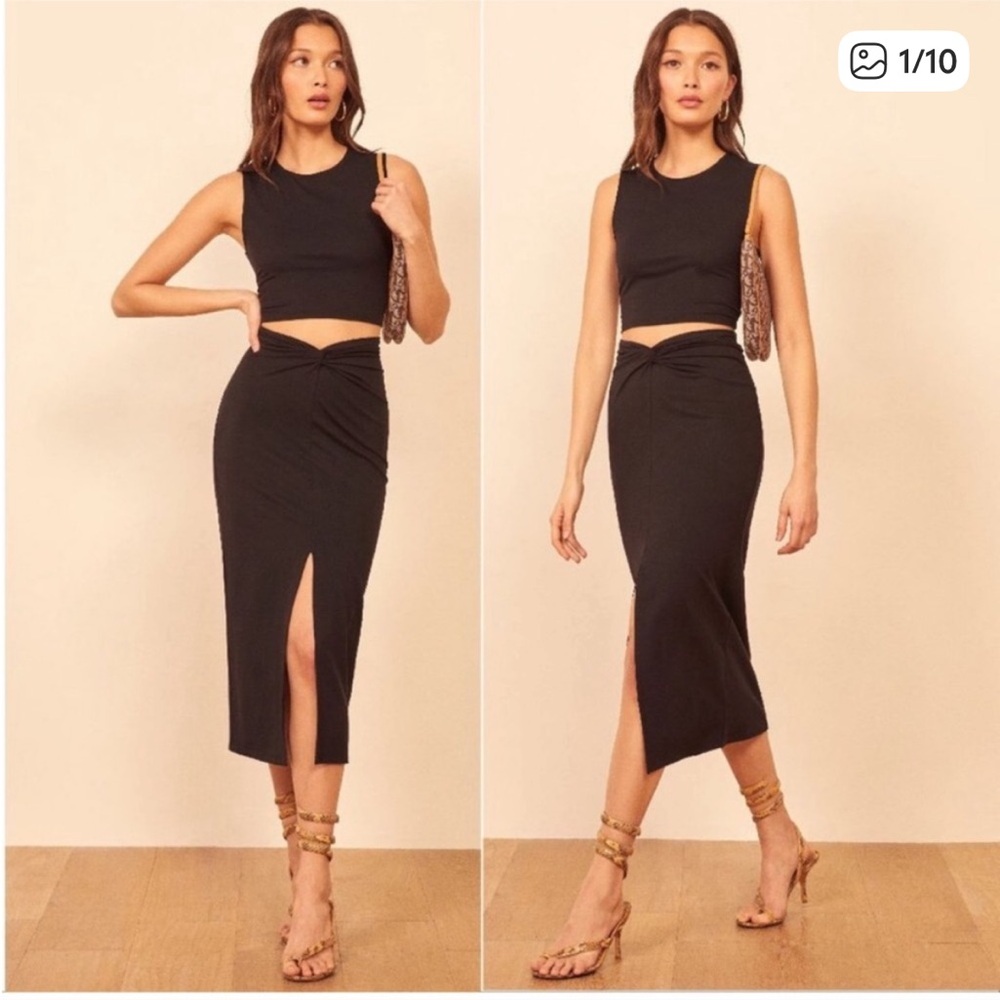 Reformation Black Sleeveless Crop Top and Skirt Set
